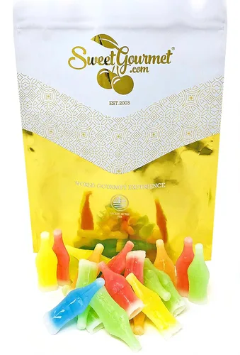 Vista 9 de SweetGourmet Botellas de caramelo de cera con relleno de bebidas, sabores de frutas surtidos, bolsa de 1 libra