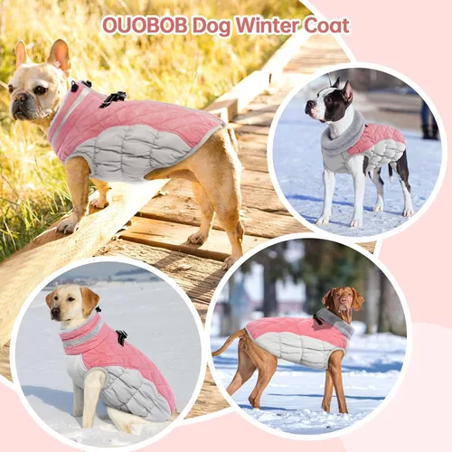 Vista 8 de Abrigos para perros pequeños, abrigo para cachorro, chaqueta de invierno cálida, abrigo para perro XS con arnés integrado, abrigos impermeables