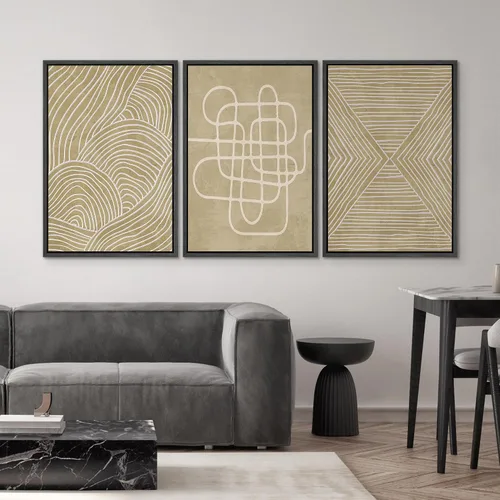Vista 532 de SIGNWIN Lienzo enmarcado para pared, juego de arte neutro de bosque brumoso, ilustraciones en tono tierra, arte moderno, decorativo, bohemio