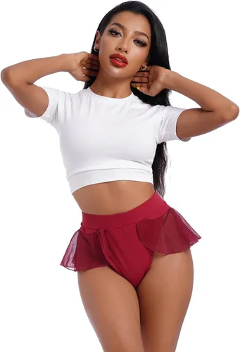 Vista 6 de Pantalones cortos de yoga de cintura alta con volantes para mujer, pantalones cortos para levantamiento de glúteos, pantalones cortos