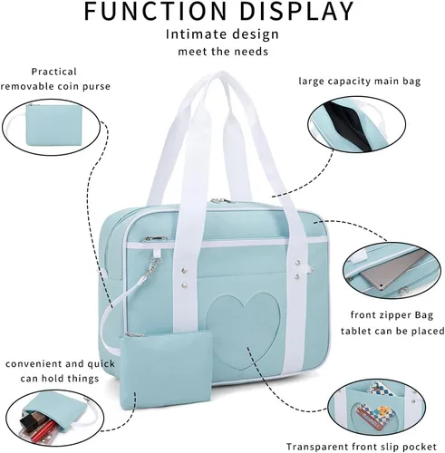 Vista 4 de Bolso japonés con ventana en forma de corazón versátil como bolso de hombro para computadora portátil