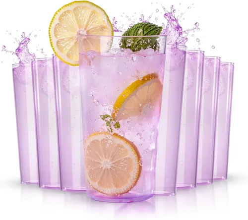 Vista 10 de Liacere Juego de Vasos de Beber Coloridos Set de 8 - Vasos de Plástico Highball de 17oz y Vasos de Plástico para Cóctel de 14oz, Vasos de Agua
