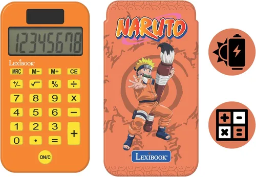 Vista 2 de Lexibook, Naruto Calculadora de Bolsillo Naranja C45NA Cubierta protectora, funciones avanzadas, energía solar y de batería