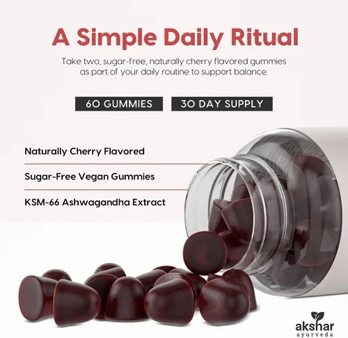 Vista 5 de AKSHAR Ayurveda Ashwagandha KSM-66 - Gomitas (1 paquete), suplementos orgánicos de Ashwagandha para concentrarse, aumentar la energía y la fuerza