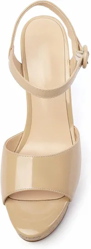 Vista 3 de SAMMITOP Sammtop - Sandalias de tacón de cuña para mujer, con hebilla y correa al tobillo, plataforma y plataforma