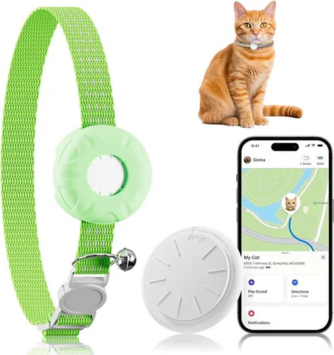 Vista 14 de Rastreador GPS para gatos con hebilla elástica de seguridad, compatible con Apple Find My App (solo iOS), sin tarifa mensual, morado 2-rastreador