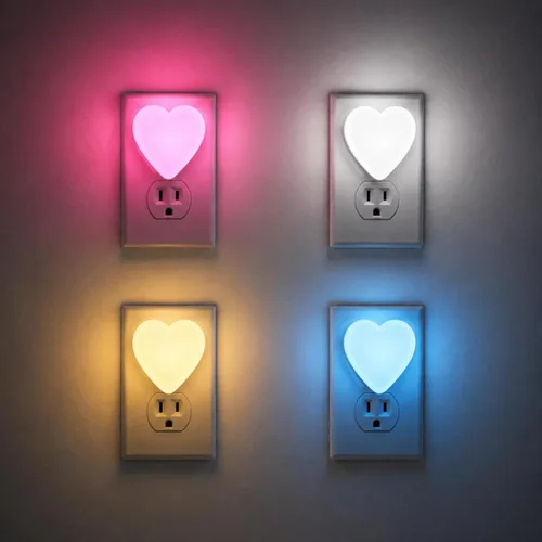 Vista 10 de Lindas luces nocturnas, luz nocturna de forma de corazón para guardería con sensores de luz, sensor automático de anochecer a amanecer, suave blanco
