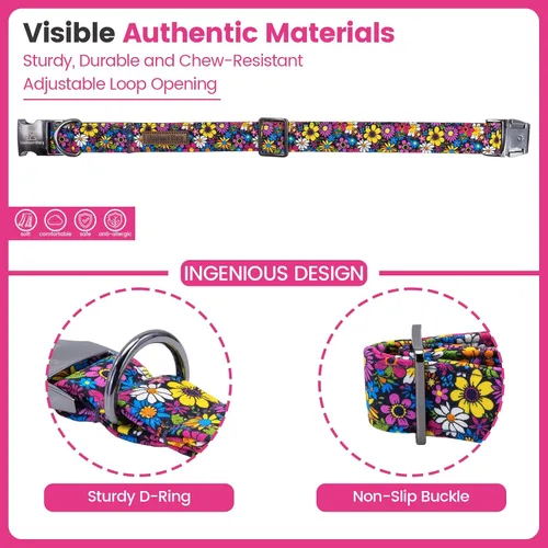 Vista 88 de Collar de perro Lionheart Glory, collar de perro rosa con flor, lindo collar para mascotas con patrón floral ajustable para perros pequeños Rosado
