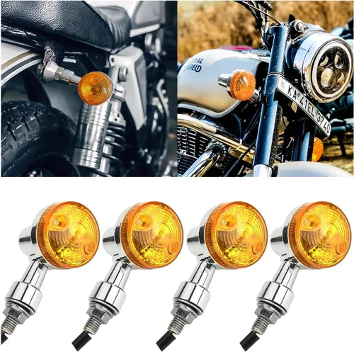 Vista 7 de Luces de señal de giro redondas para motocicleta, 4 bombillas LED de 12 V, lámpara indicadora de dirección intermitente, universal para Honda Shadow