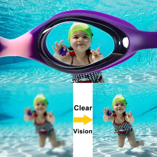 Vista 5 de PHELRENA Gafas de natación para niños con tapones para los oídos, clip para la nariz, gafas de natación para niños con lentes antivaho