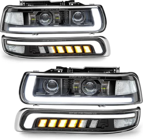 Vista 9 de Faros delanteros LED para Chevy Silverado 2000-2006 Suburban Tahoe 1999 Naranja