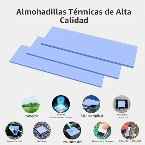Vista 3 de UCEC 30 almohadillas térmicas de silicona GPU, almohadilla térmica reutilizable de CPU 0.5/1.5/1/0.039 in Azul 0.020 in/0.039 in/0.059 in