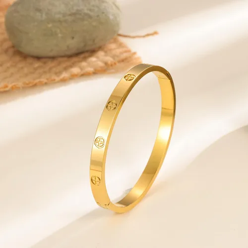 Vista 5 de YUFANHY Brazalete de acero inoxidable chapado en oro de 18 quilates para mujeres y niñas, regalos novedosos para mujeres y mujeres, pulsera