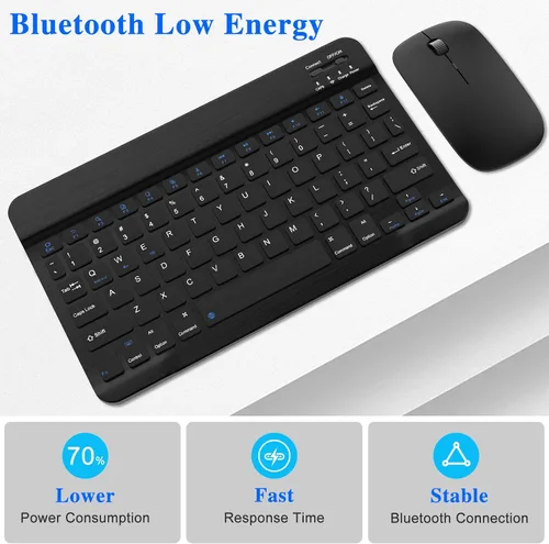 Vista 11 de Combo de teclado y mouse Bluetooth, diseño QWERTY, teclado inalámbrico ultradelgado de 10 pulgadas, sin retrasos, teclado silencioso compatible