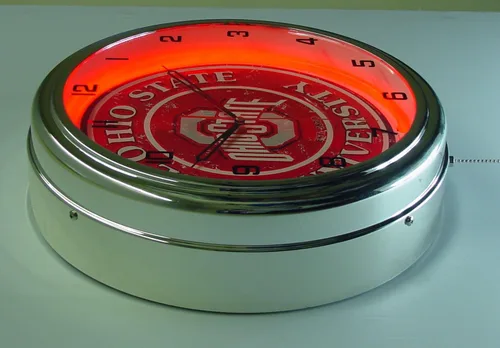 Vista 4 de Ohio State University Logo Sign Reloj de pared con luz neón cromado rojo