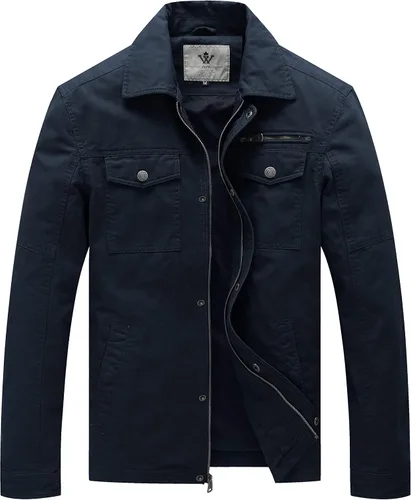 Vista 11 de WenVen Chaqueta de solapa militar de algodón de lona casual para hombre