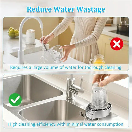 Vista 4 de Enjuagadora de vidrio para fregadero de cocina, enjuague de vidrio de alta presión giratoria de 360 grados con cabezal rociador extraíble, enjuague