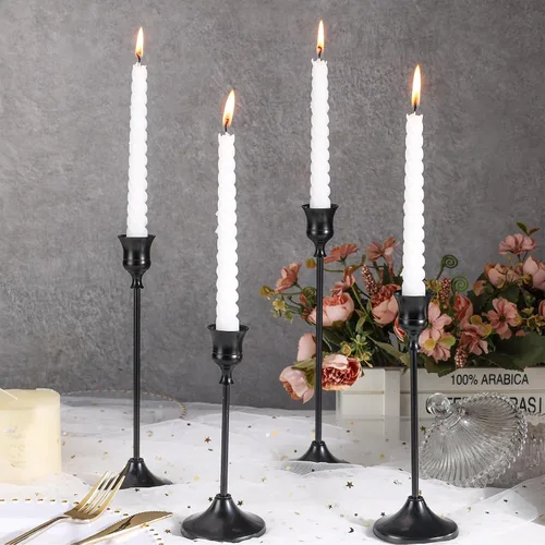 Vista 4 de Portavelas, 6 piezas de portavelas cónicos de metal, portavelas negros para candelabros, portavelas para boda, chimenea, mantel, regalo
