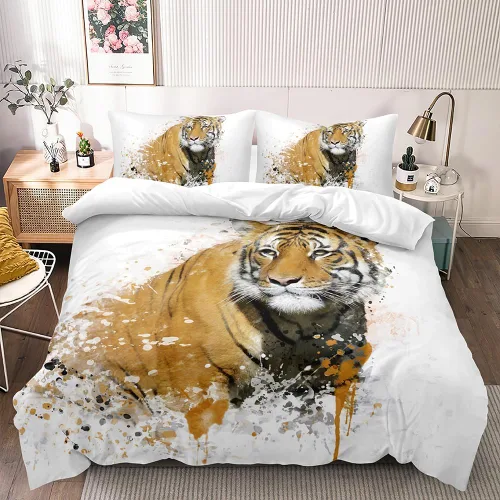 Vista 27 de Juego de funda de edredón con diseño de tigre blanco, tamaño individual, funda de edredón con estampado de animales salvajes, juego de ropa de cama