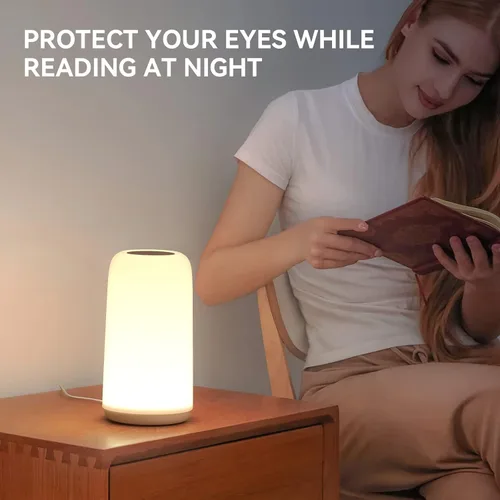 Vista 9 de Lámpara LED táctil para mesita de noche, [diseño elegante y modo RGB] multicolor regulable con luces blancas cálidas, regalos de cumpleaños