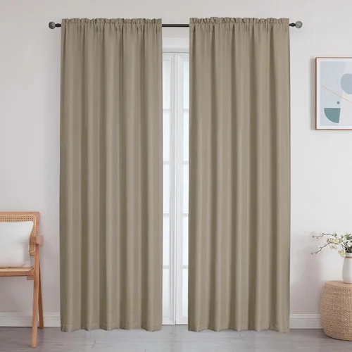 Vista 29 de Cortinas de lino para dormitorio y sala de estar de 96 pulgadas de largo, juego de 2 paneles, con bolsillo para cortinero, filtrado de luz, textura