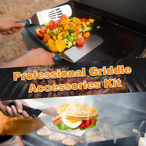 Vista 10 de Kit de accesorios para parrilla BBQ - Juego de 20 herramientas de barbacoa de acero inoxidable para Blackstone con espátula de parrilla, cubierta