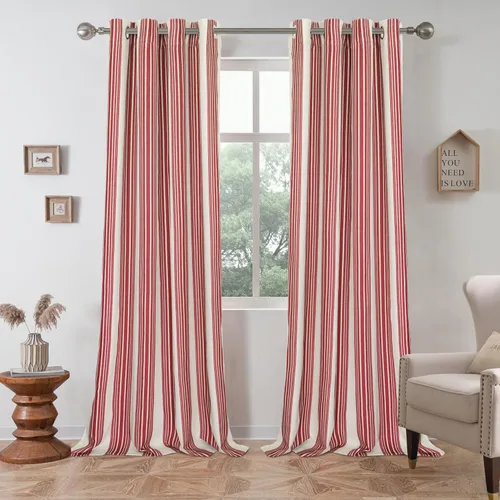Vista 62 de DriftAway Chris Linen - Cortinas opacas con capa térmica y reductora de sonido, 63 pulgadas de largo para dormitorio, cortinas estampadas a rayas