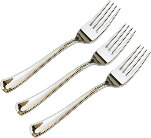 Vista 12 de Juego de cubiertos de plástico dorado de 120 piezas, reutilizables y reciclables, utensilios de plástico dorado para bodas, aniversarios, duchas
