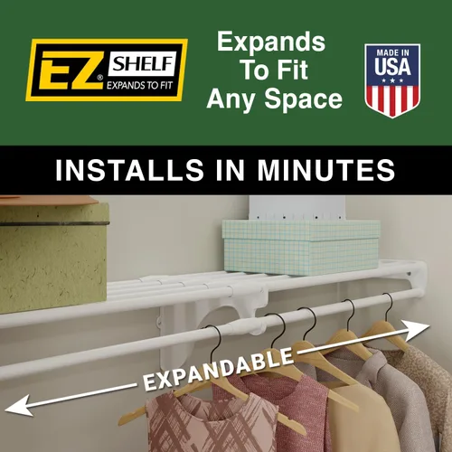 Vista 5 de EZ SHELF - Estante de armario con barra para colgar – Ampliable de 42.5 a 75 pulgadas, color plateado, estantes de armario – Fuerte, soporta 200
