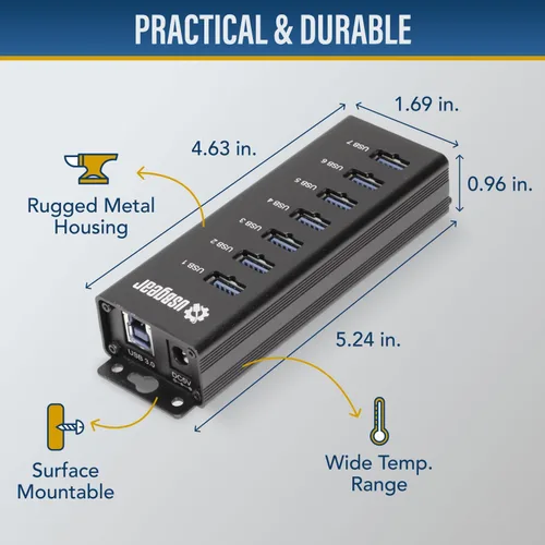 Vista 3 de USBGear Hub USB de 7 puertos 3.2 Gen 1 – Concentrador de datos supervelocidad montable con puertos USB para laptop, PC, escritorio y más, adaptador