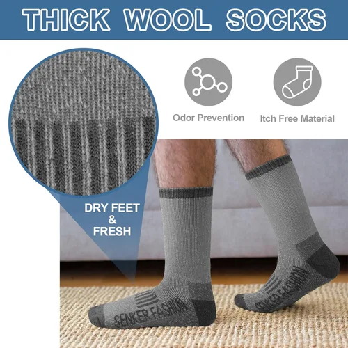 Vista 4 de 80% Merino Wool Socks for Men Women, Warm Thermal Hiking Socks, Winter Cushioned Boot Socks 3 Pairs