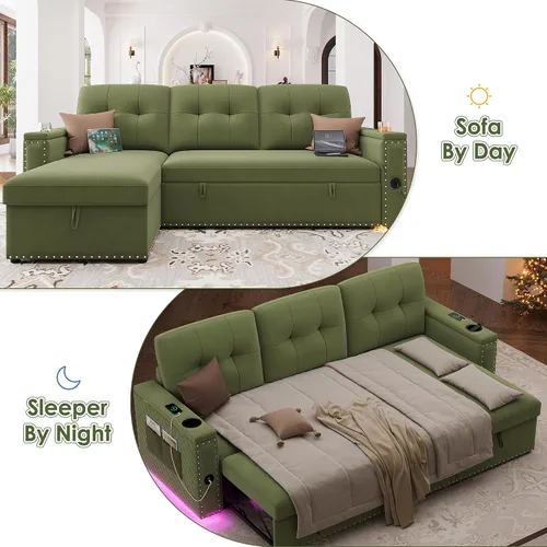 Vista 6 de HIFIT Sofá Cama Desplegable - Sofás Desplegables en Forma de L de 81" para Sala de Estar con Chaise de Almacenamiento, Reposabrazos