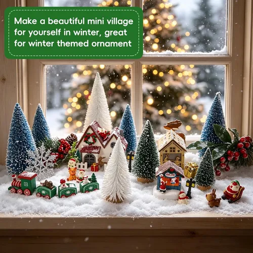 Vista 6 de Árbol de Navidad pequeño, mini árbol de Navidad, árbol de pino, cepillo de botella árboles falsos con base de madera para decoración de mesa