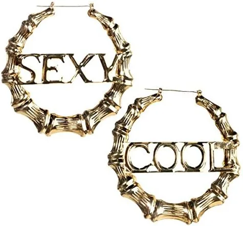 Vista 2 de Shady Hip Hop Fiesta bambú arete Accesorio, Oro, Metal, 2unidades)