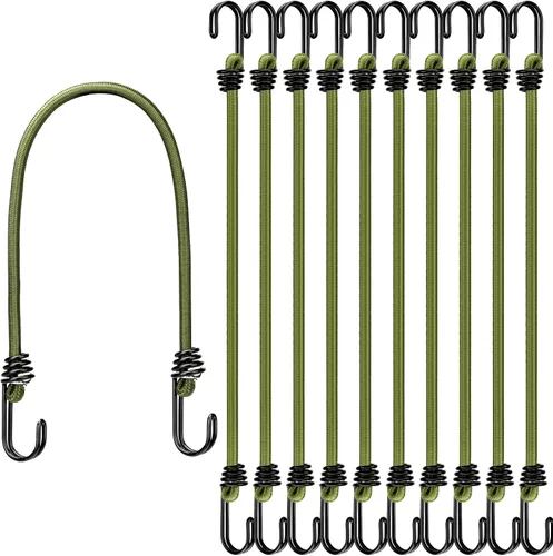 Vista 13 de Rollo de cuerda elástica con 40 ganchos ajustables, cuerdas elásticas resistentes de 1/3 pulgadas x 65 pies, cuerda elástica negra de grado marino