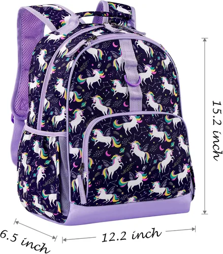 Vista 2 de Choco Mocha Mochila de jardín de infantes de 15 pulgadas para niños, Unicornio espacial, morado