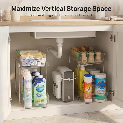 Vista 4 de Vtopmart Paquete de 2 organizadores de plástico más grandes para baño y cocina debajo del fregadero (M-superior)
