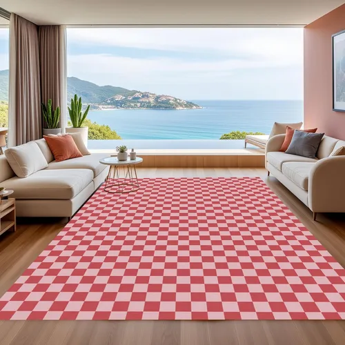 Vista 8 de Alfombra ondulada azul única con diseño de cuadros para sala de estar, extra grande, lavable a máquina, alfombra de pasillo de cocina, alfombra
