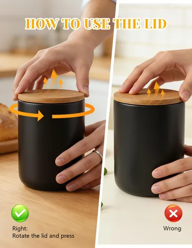 Vista 4 de YYW - Recipientes de almacenamiento de alimentos de cerámica con tapas, tarro de almacenamiento de alimentos de 27.1 fl oz/27oz Black Kitchen