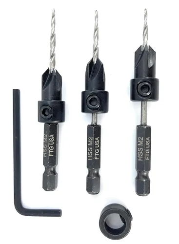 Vista 9 de FTG USA Juego de 3 brocas avellanadoras ajustables para madera #4 (7/64 pulgadas) con broca cónica para carpintería
