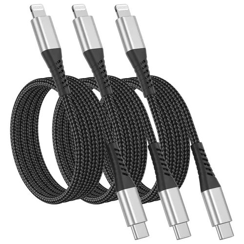 Vista 2 de Cable corto USB C a Lightning de 6 pulgadas, paquete de 3 cables cortos de 0.5 pies para iPhone PD de carga rápida para iPhone 14, 13, 12, 11 Pro