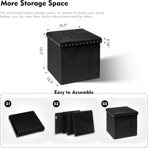 Vista 3 de B FSOBEIIALEO - Otomana de almacenamiento con forma de cubo plegable con capuchón - Otomanas con almacenamiento, cubierta de mesa de café, taburete