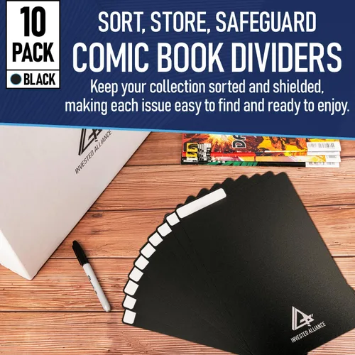 Vista 2 de Divisores negros para cómics (paquete de 10) Plástico de polietileno 30PT, contenedores, gabinetes, divisores de biblioteca, tableros de cómics