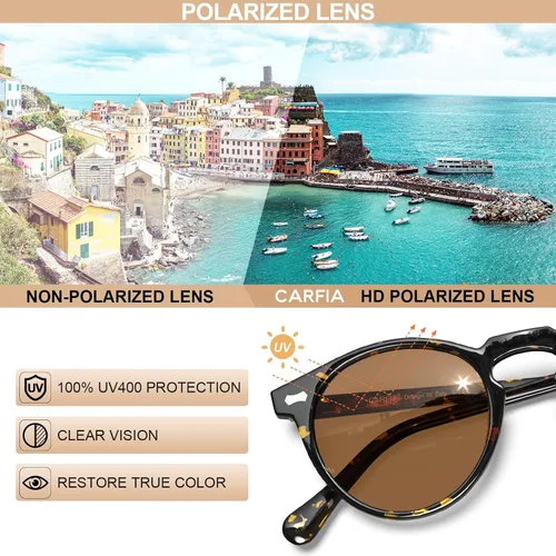 Vista 6 de CARFIA Gafas de sol polarizadas para mujeres con protección UV, marco de acetato para cara pequeña CA5288