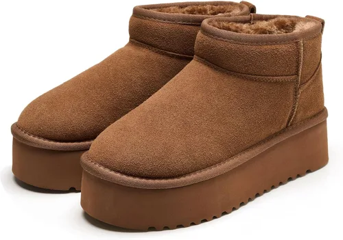 Vista 20 de Project Cloud - Botines de piel 100% auténtica para mujer, botas de plataforma Castaño