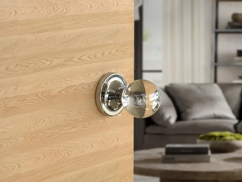 Vista 5 de Paquete de 7 pomos redondos de privacidad para puerta de cristal, roseta redonda cromada