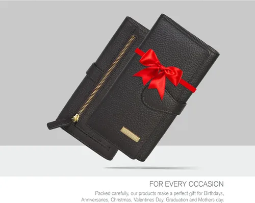 Vista 6 de Carteras de piel con bloqueo RFID, para cheques, con 11 ranuras para tarjetas, para mujer, cartera Rfid