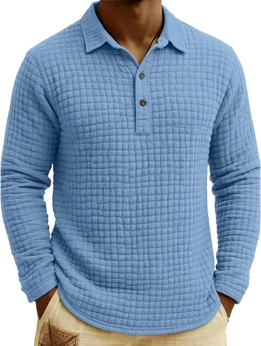 Vista 16 de Polo de punto para hombre, manga larga, ligero, informal, con cuello