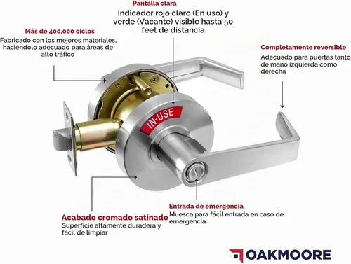 Vista 2 de Manija de puerta comercial OAKMOORE Cerradura para baño vacante, ocupado y comercial para baño público y edificios industriales