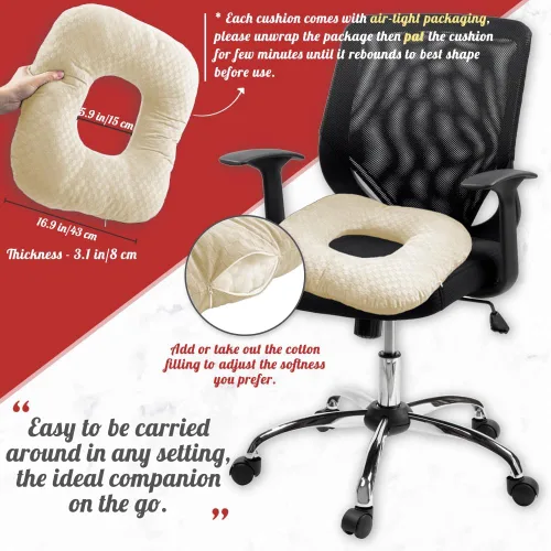 Vista 6 de Cojín de asiento con forma de dona rellena para dolor de coxis y coccix, hemorroides, úlceras de cama, embarazo, próstata, recuperación